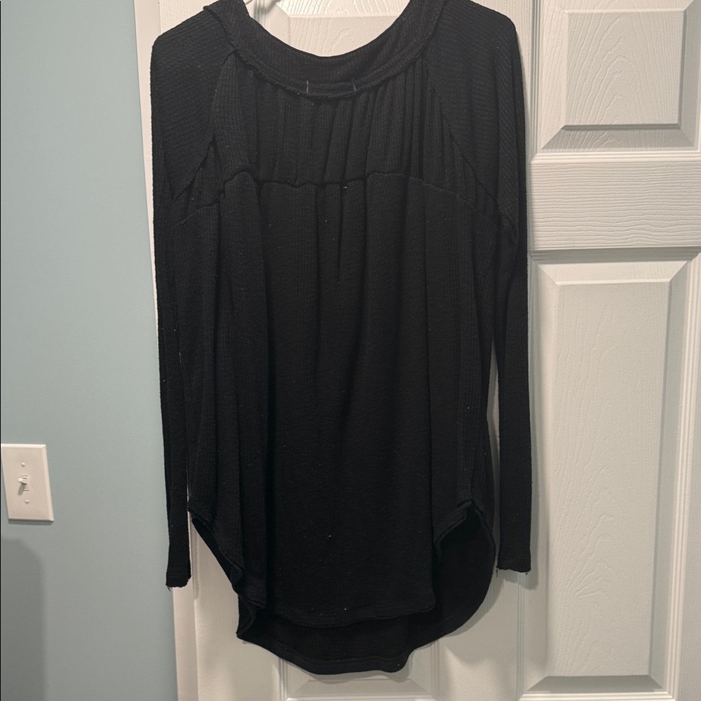Free People Black Long Sleeve Top